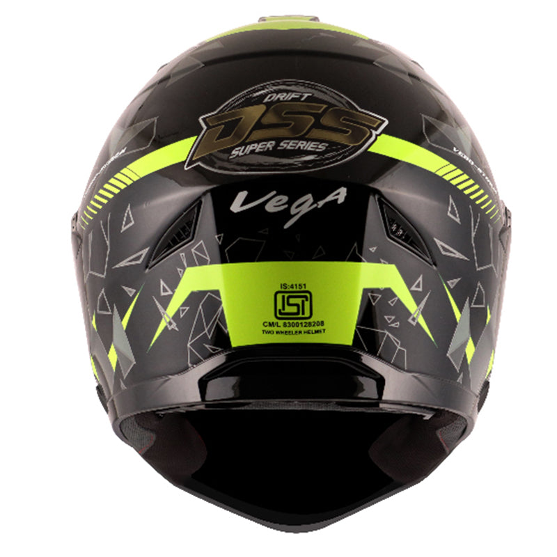 Vega Storm Drift Black Neon Yellow Helmet - bikerstore.in