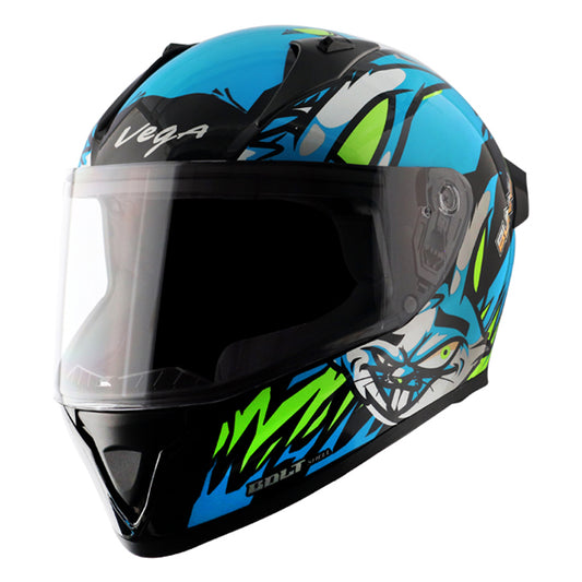 Vega Bolt Bunny Black Neon Blue Helmet - bikerstore.in