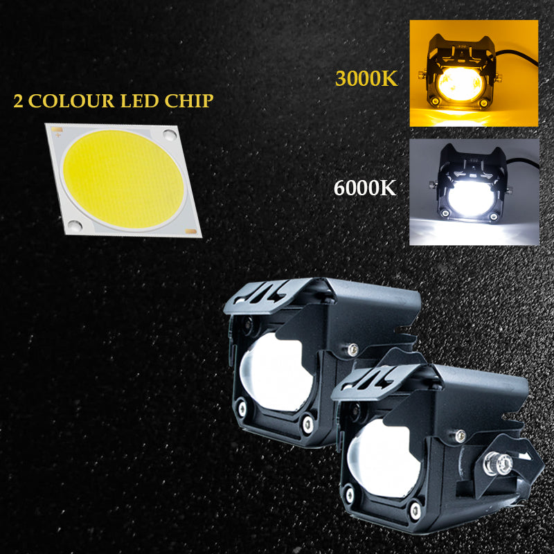HJG Projector Box LED Fog light DUAL COLOUR ALL IN ONE LED FOG LIGHT 60W 12- 80V LIGHT FOR OFF ROAD SAFETY (Set of 2 with switch) - bikerstore.in
