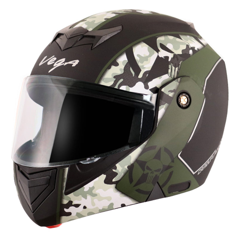 Vega Crux Dx Camouflage Dull Black Battle Green Helmet - bikerstore.in