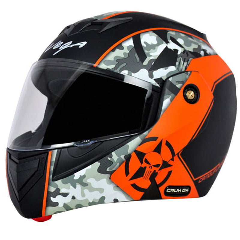 Vega Crux Dx Camouflage Dull Black Orange Helmet - bikerstore.in