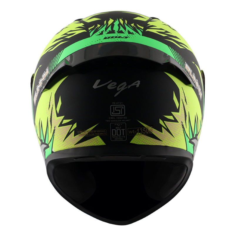 Vega Bolt Bunny Dull Black Neon Yellow Helmet - bikerstore.in