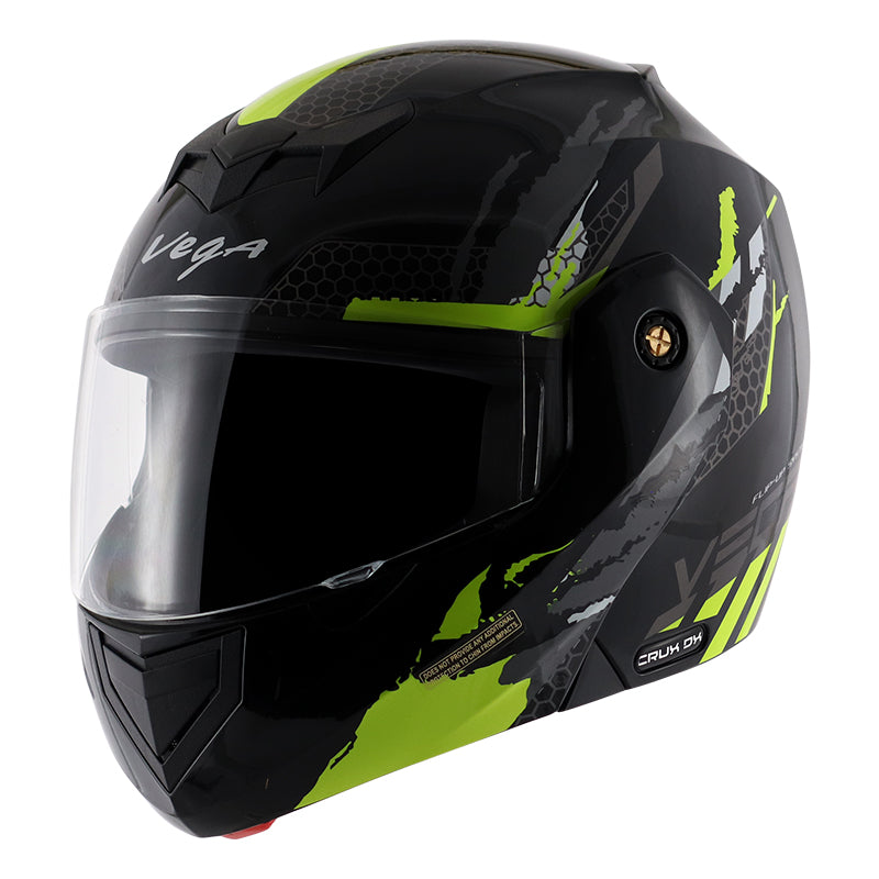 Vega Crux Dx Flex Black Neon Yellow Helmet - bikerstore.in