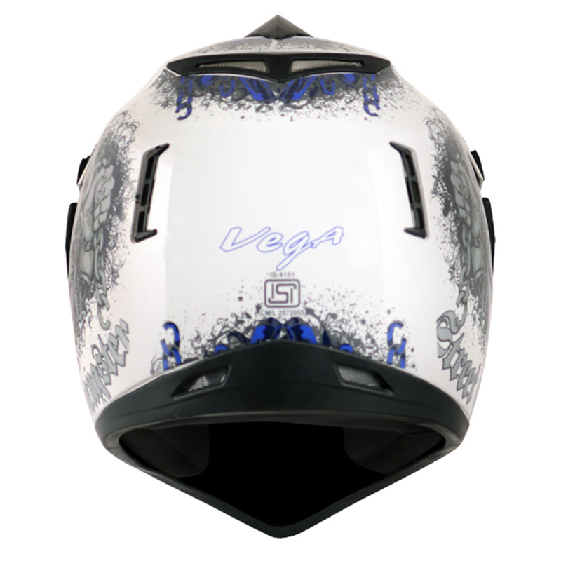 Vega Off Road D/V Gangster White Blue Helmet - bikerstore.in