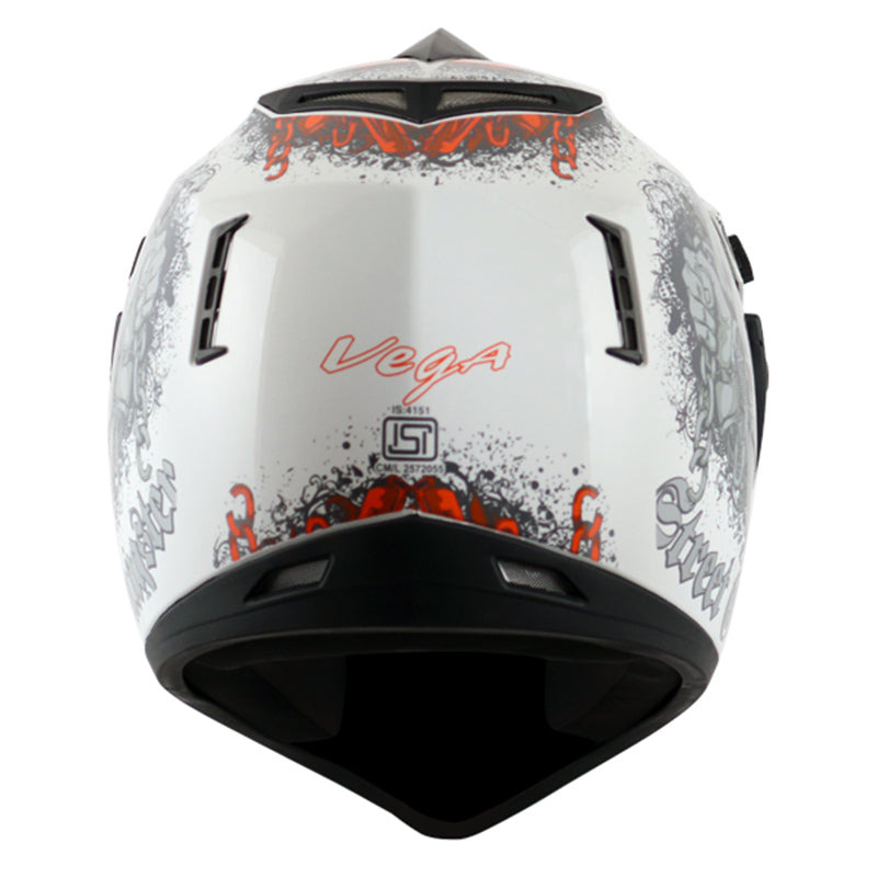 Vega Off Road D/V Gangster White Orange Helmet - bikerstore.in