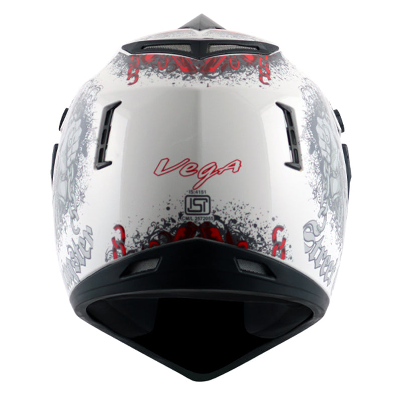 Vega Off Road D/V Gangster White Red Helmet - bikerstore.in