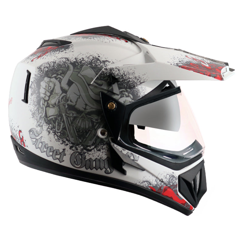 Vega Off Road D/V Gangster White Red Helmet - bikerstore.in