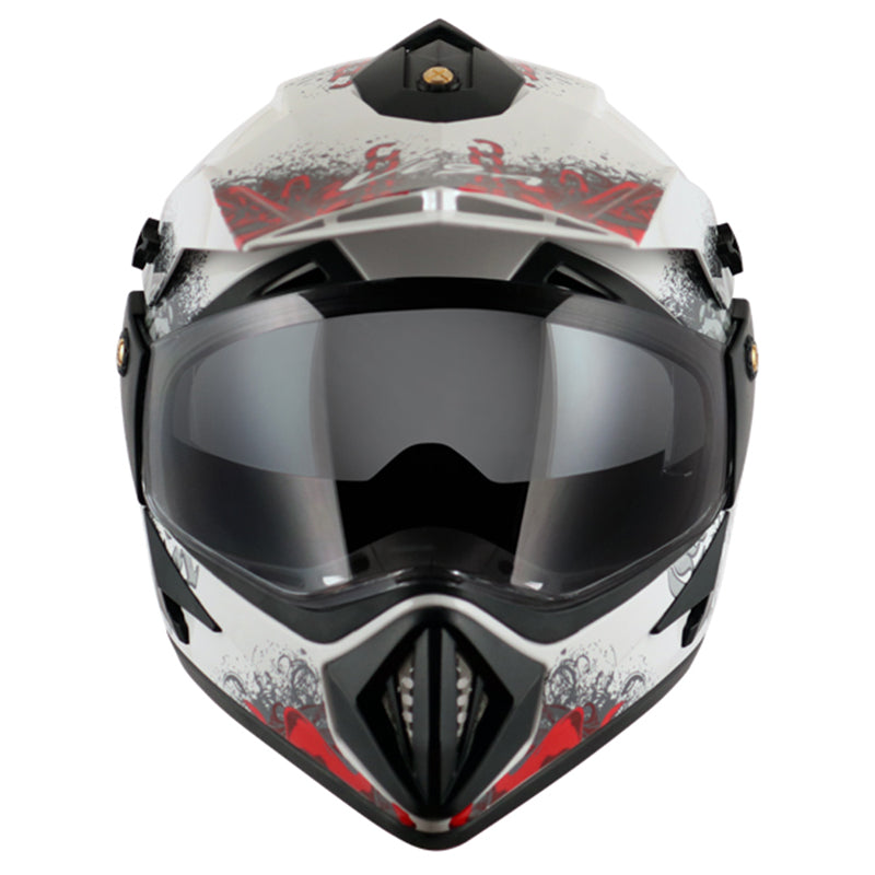 Vega Off Road D/V Gangster White Red Helmet - bikerstore.in