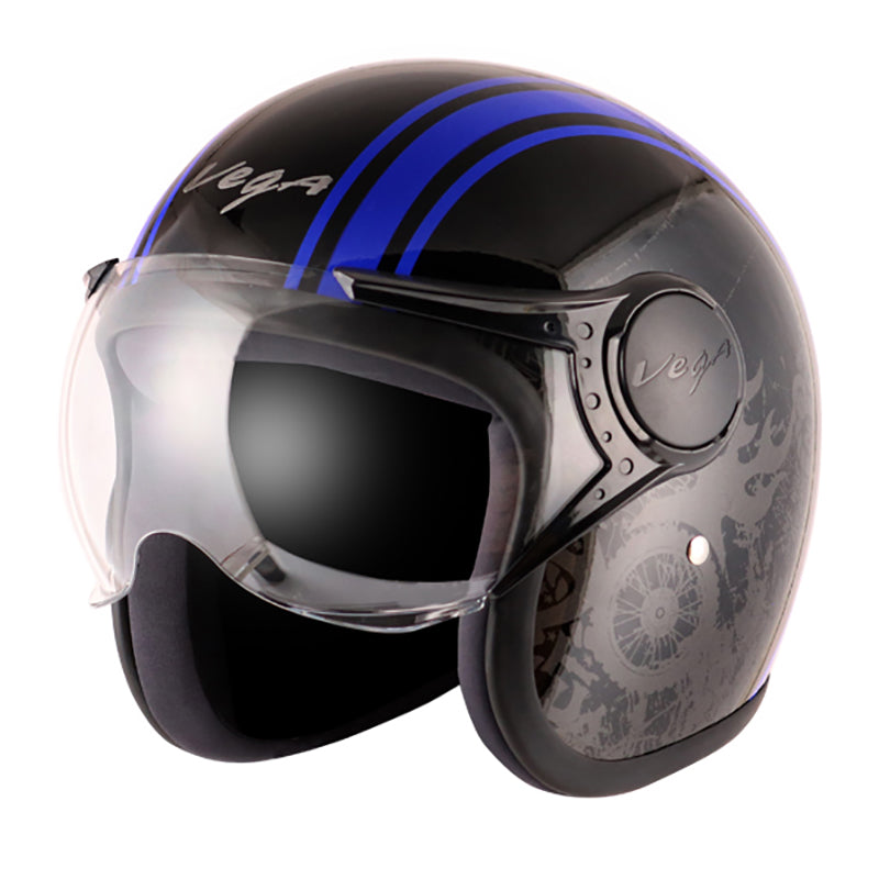 Vega Jet Old School W Visor Black Blue Helmet