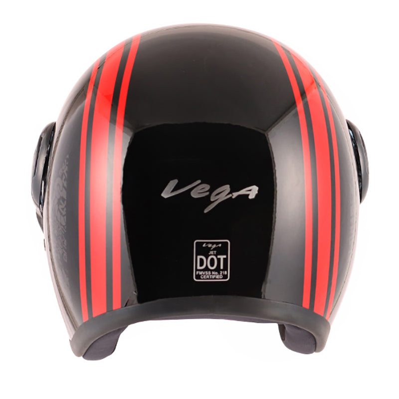 Vega Jet Old School W/Visor Black Red Helmet - bikerstore.in