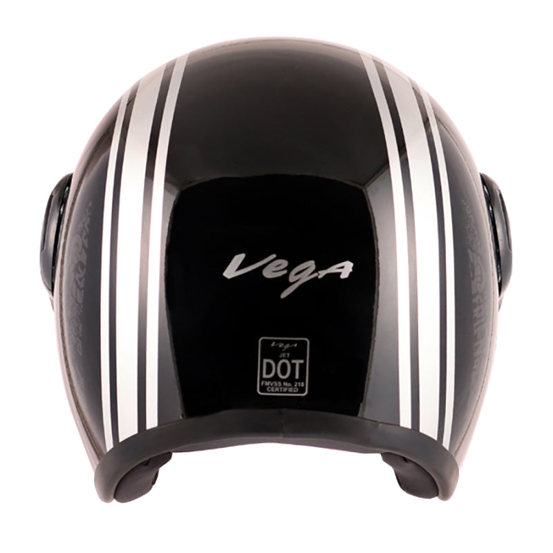 Vega Jet Old School W/Visor Black Silver Helmet - bikerstore.in
