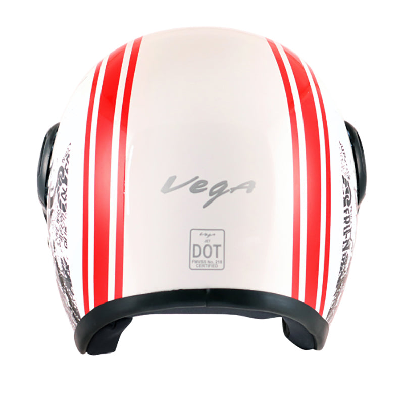Vega Jet Old School W/Visor White Red Helmet - bikerstore.in