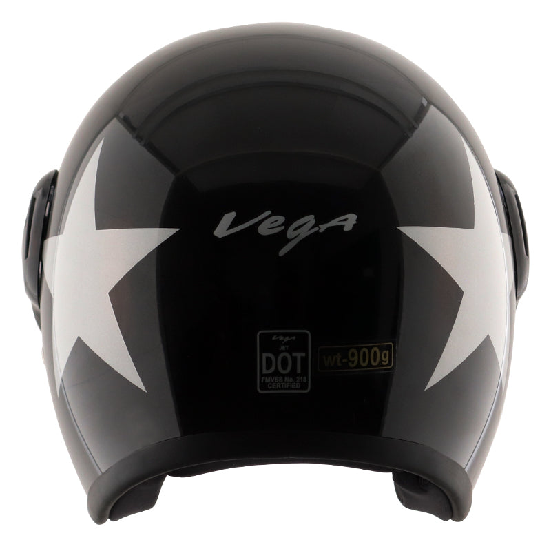 Vega Jet Star W/Visor Black Silver Helmet - bikerstore.in