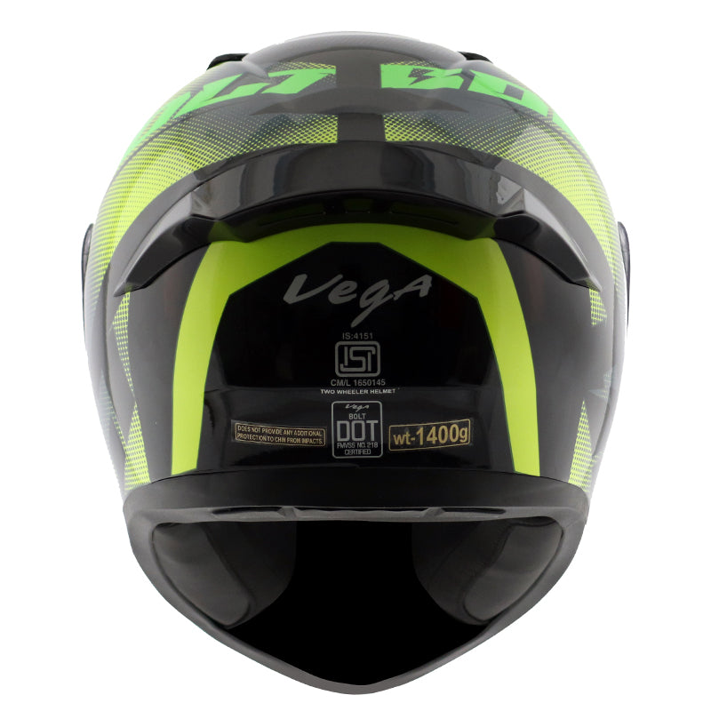 Vega Bolt Macho Black Neon Yellow Helmet - bikerstore.in