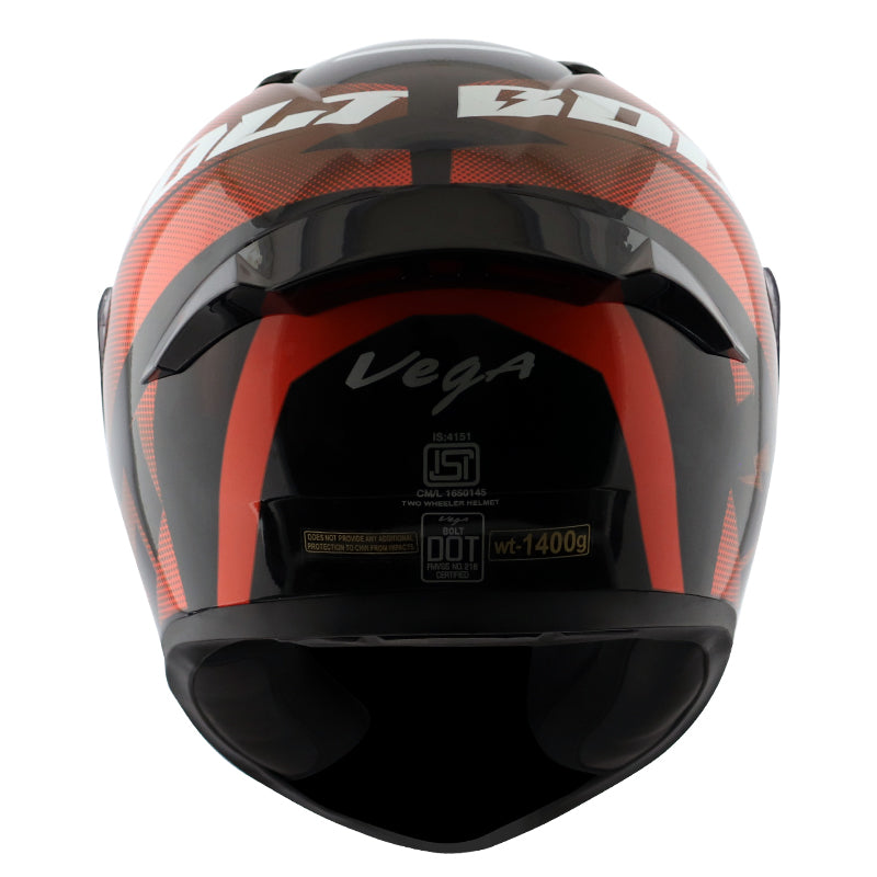Vega Bolt Macho Black Orange Helmet - bikerstore.in