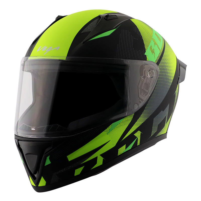 Vega Bolt Macho Dull Black Neon Yellow Helmet - bikerstore.in