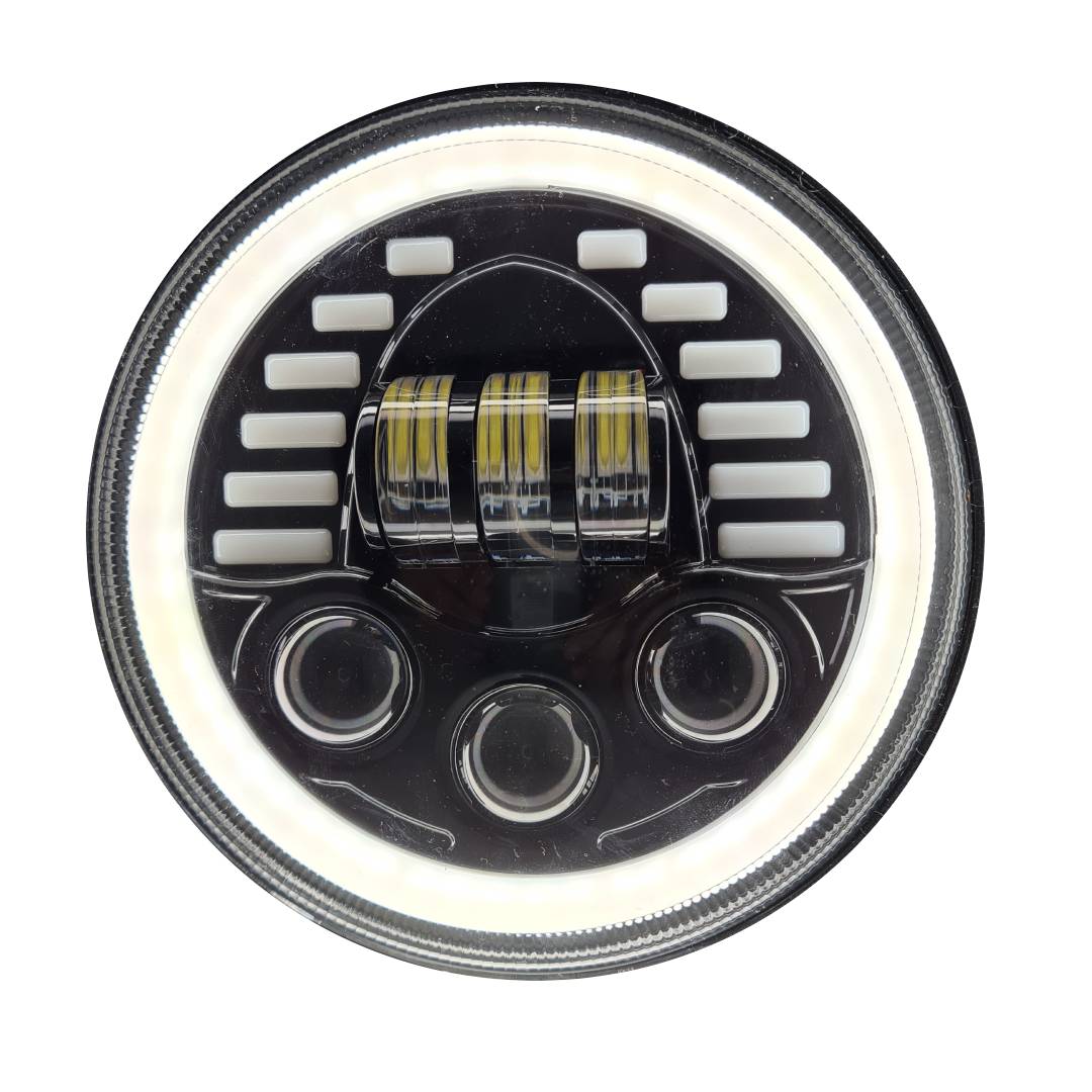 HJG New Indicator Harley Headlight 7Inch Round Led Headlight Fits in Royal Enfield All Models, Mahindra Thar - bikerstore.in