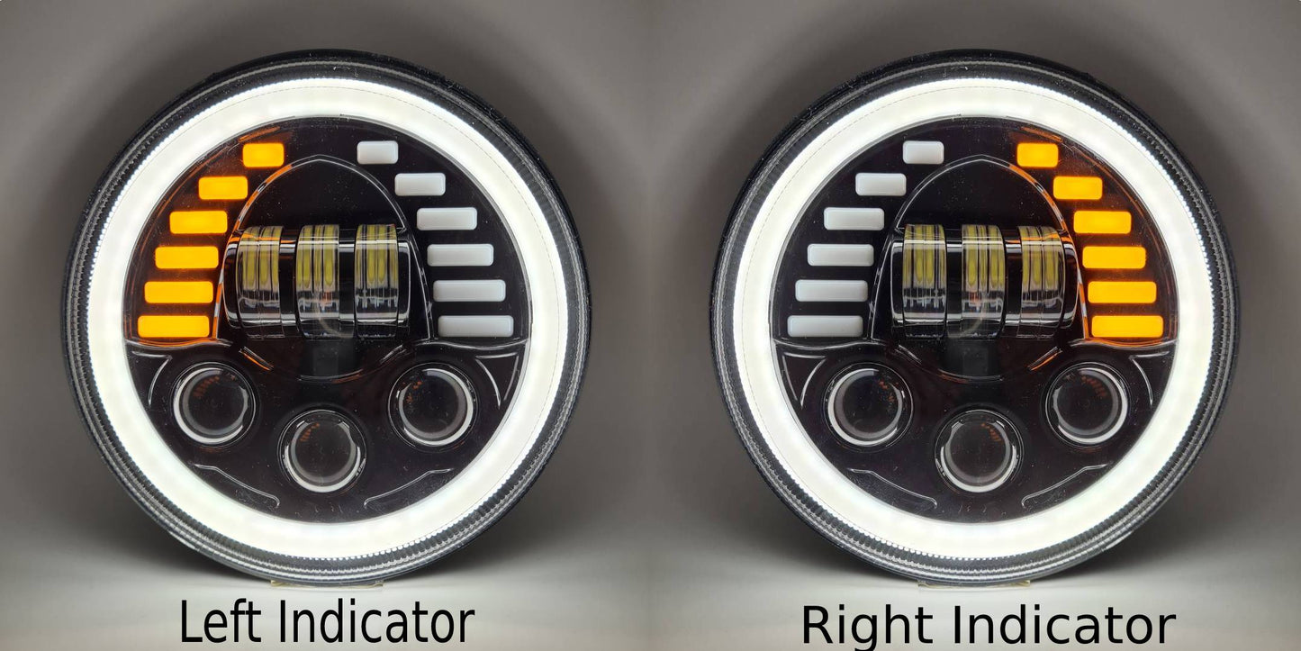 HJG New Indicator Harley Headlight 7Inch Round Led Headlight Fits in Royal Enfield All Models, Mahindra Thar - bikerstore.in
