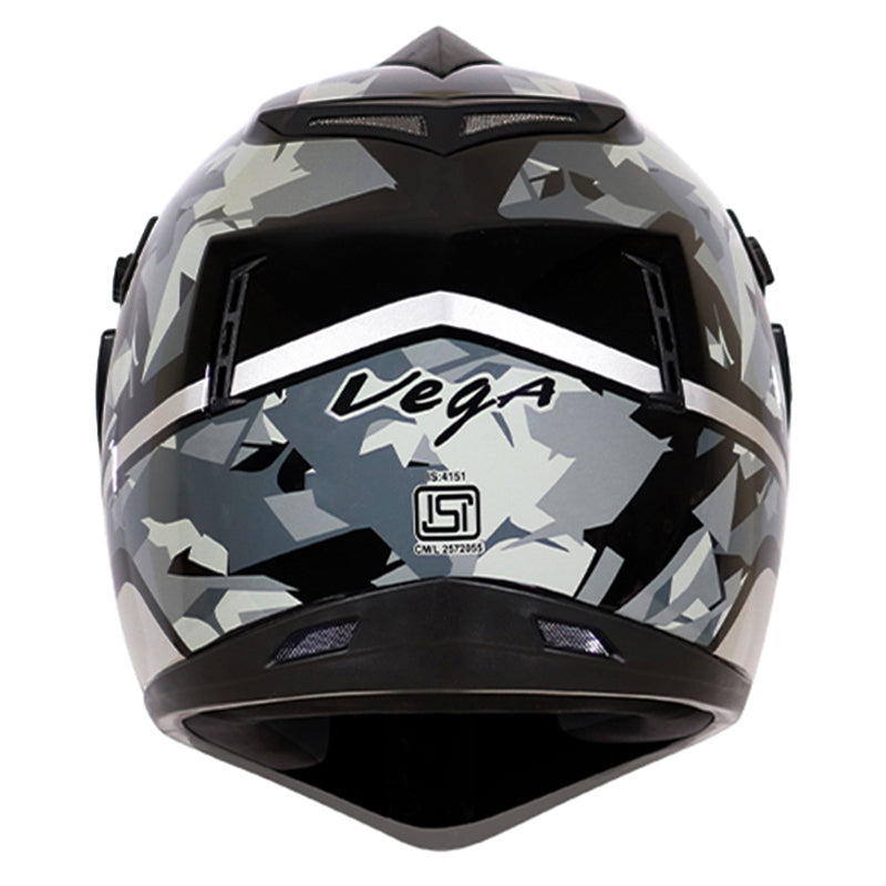 Vega Off Road D/V Camo Dull Black Silver Helmet - bikerstore.in