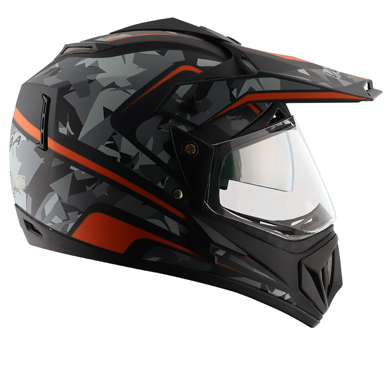 Vega Off Road D/V Camo Dull Black Orange Helmet - bikerstore.in