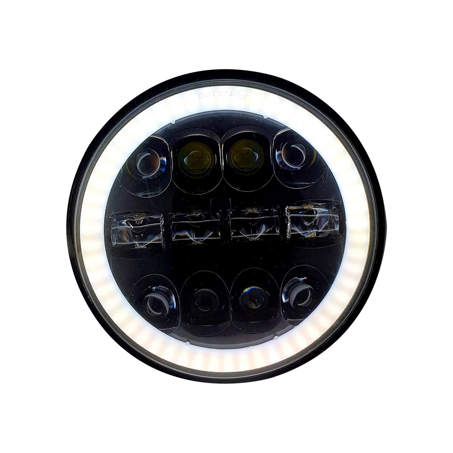 HJG 7 Inch Round Headlight Compatible with Royal Enfield, Jeep & Harley Davidson (12 LED WHITE) (12V-80V, 75W) - bikerstore.in