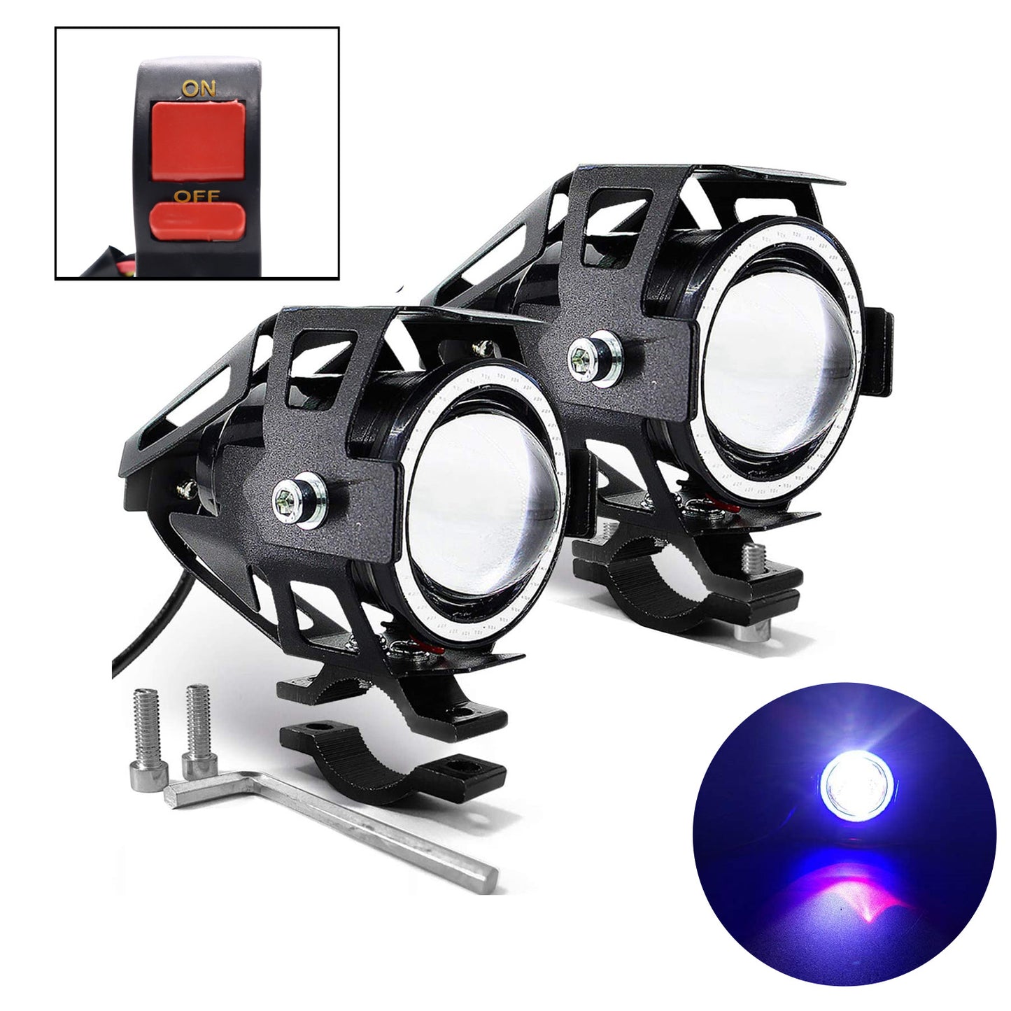 HJG U7 Projector Lens Foglight (Set of 2 with switch) - UNIVERSAL for All Cars & Bikes - bikerstore.in