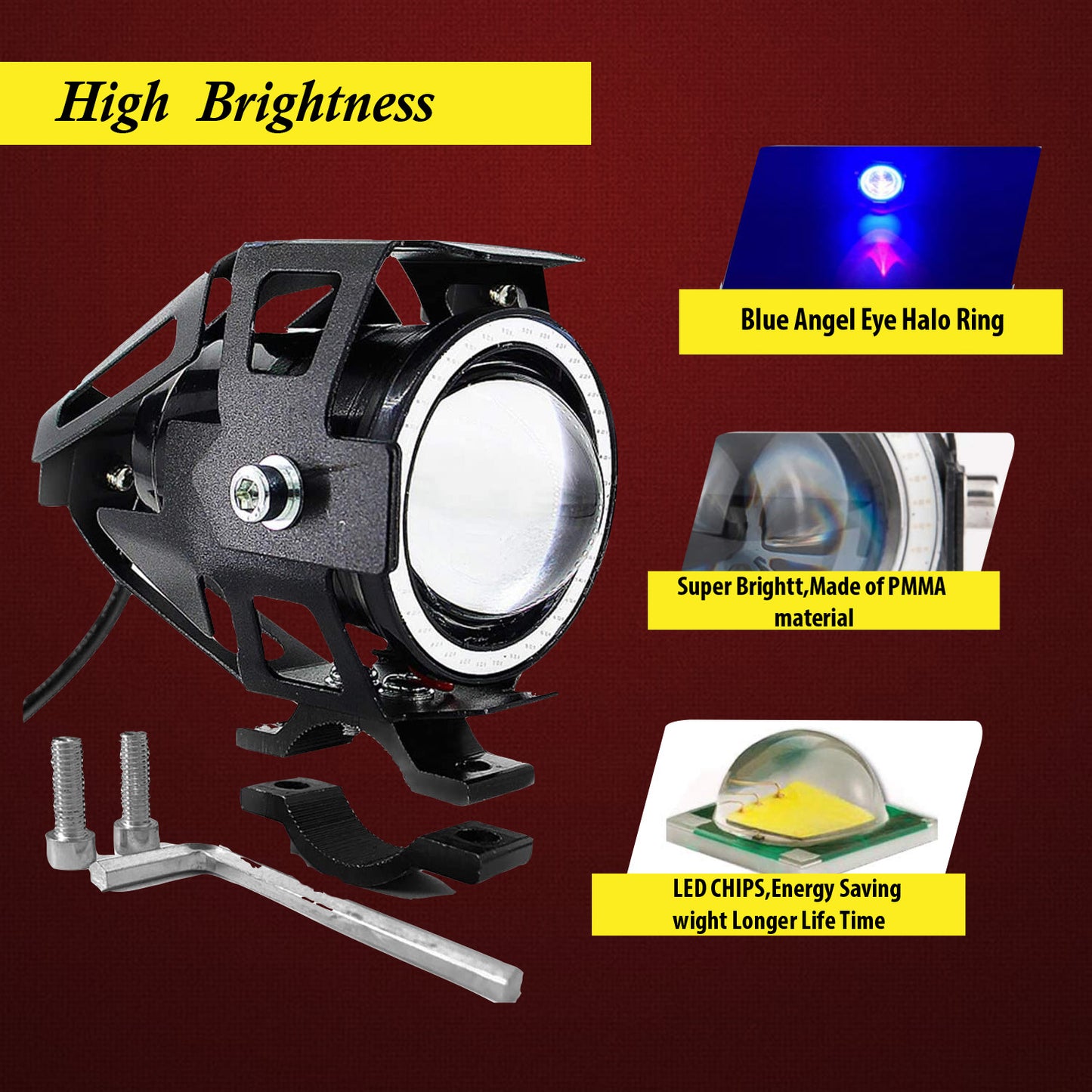 HJG U7 Projector Lens Foglight (Set of 2 with switch) - UNIVERSAL for All Cars & Bikes - bikerstore.in