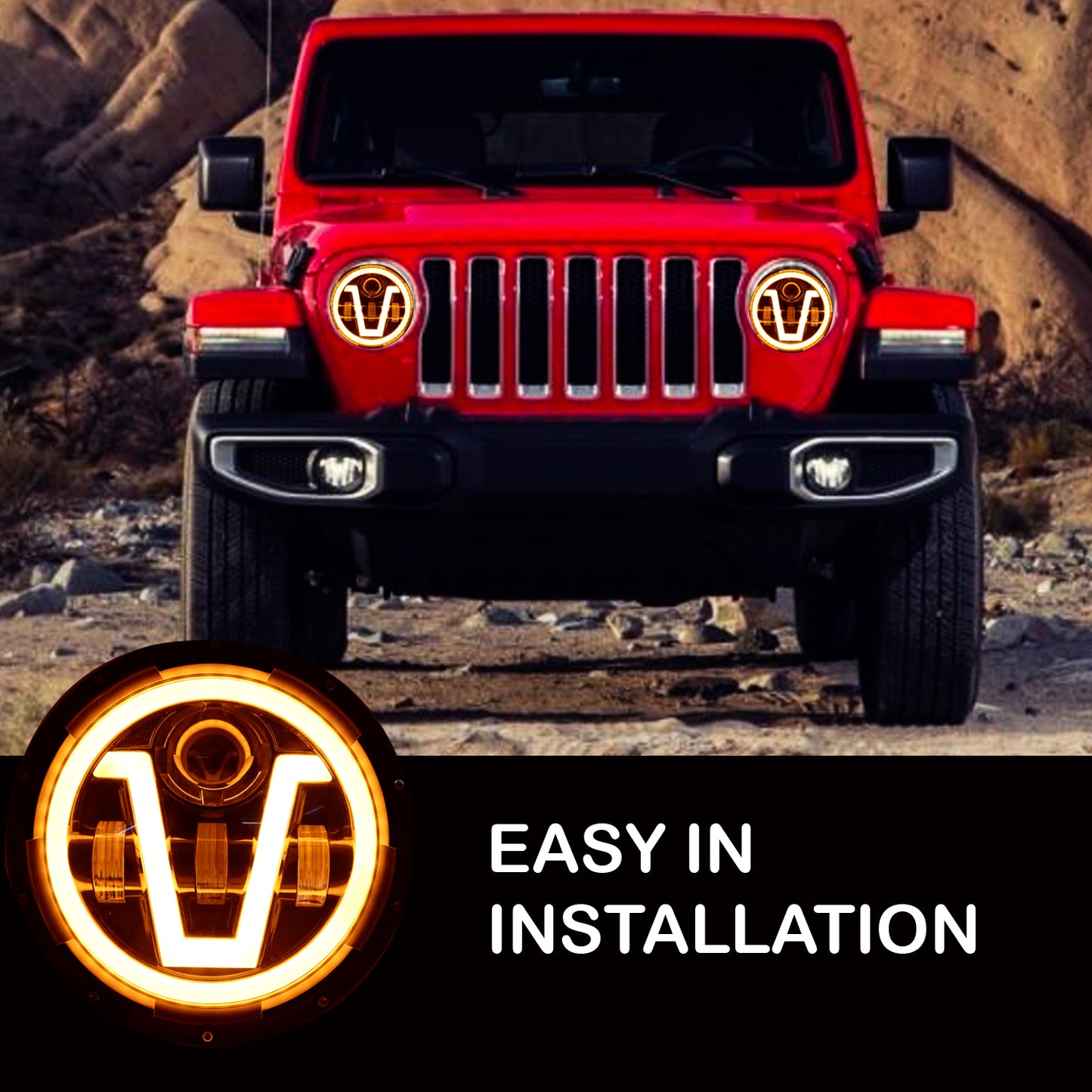 7 Inch Round Harley Led Headlight Compatible with Jeep Thar, Harley Davidson & Royal Enfield (DC12-80V, 90W) - bikerstore.in