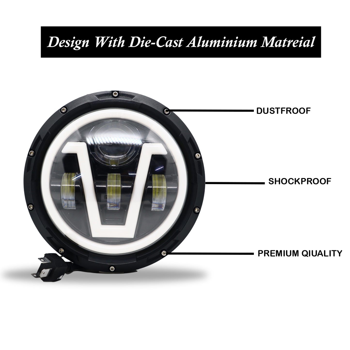 7 Inch Round Harley Led Headlight Compatible with Jeep Thar, Harley Davidson & Royal Enfield (DC12-80V, 90W) - bikerstore.in
