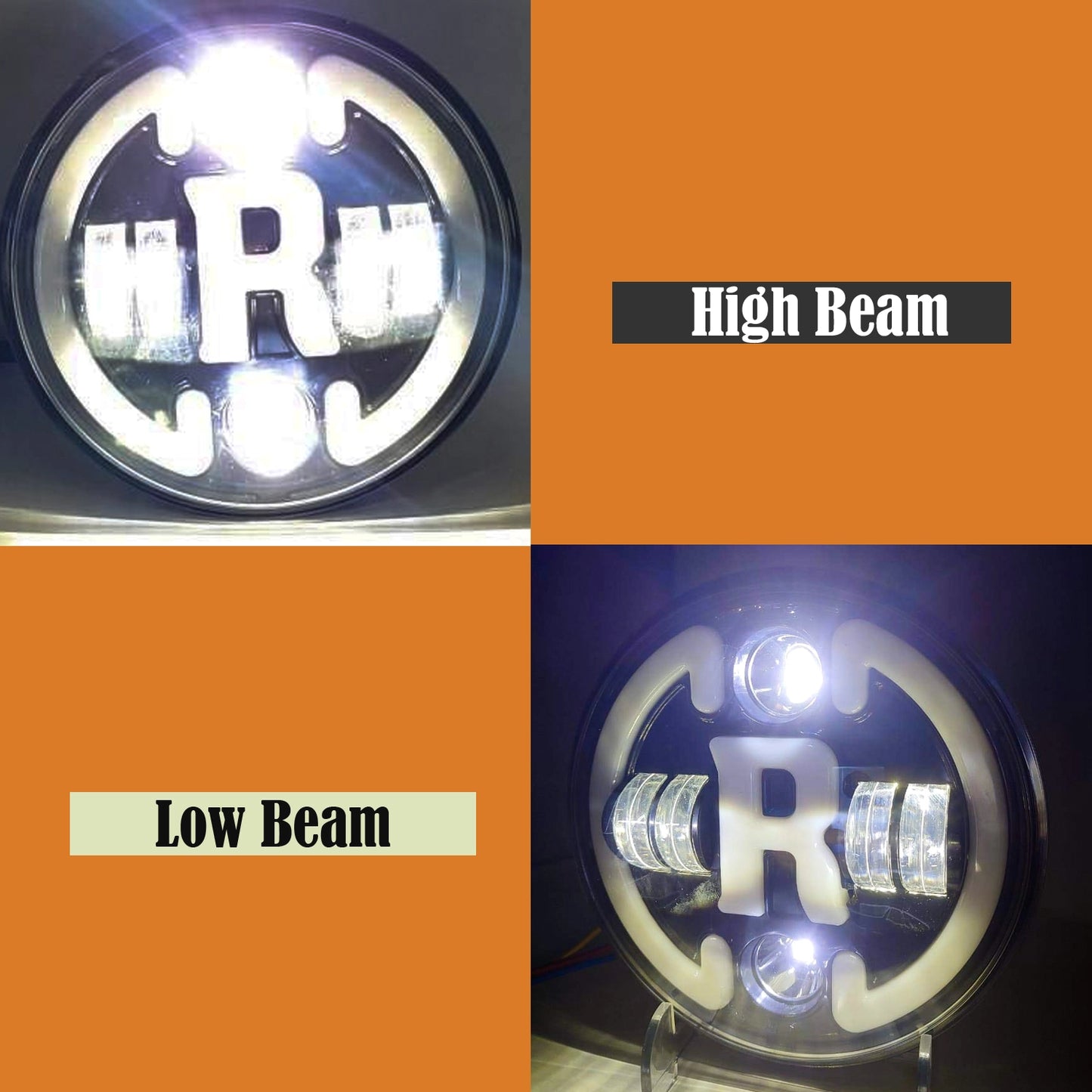 7 Inch Round Headlight Compatible with Royal Enfield, Jeep Thar & Harley Davidson (R White Harley Headlight) - bikerstore.in