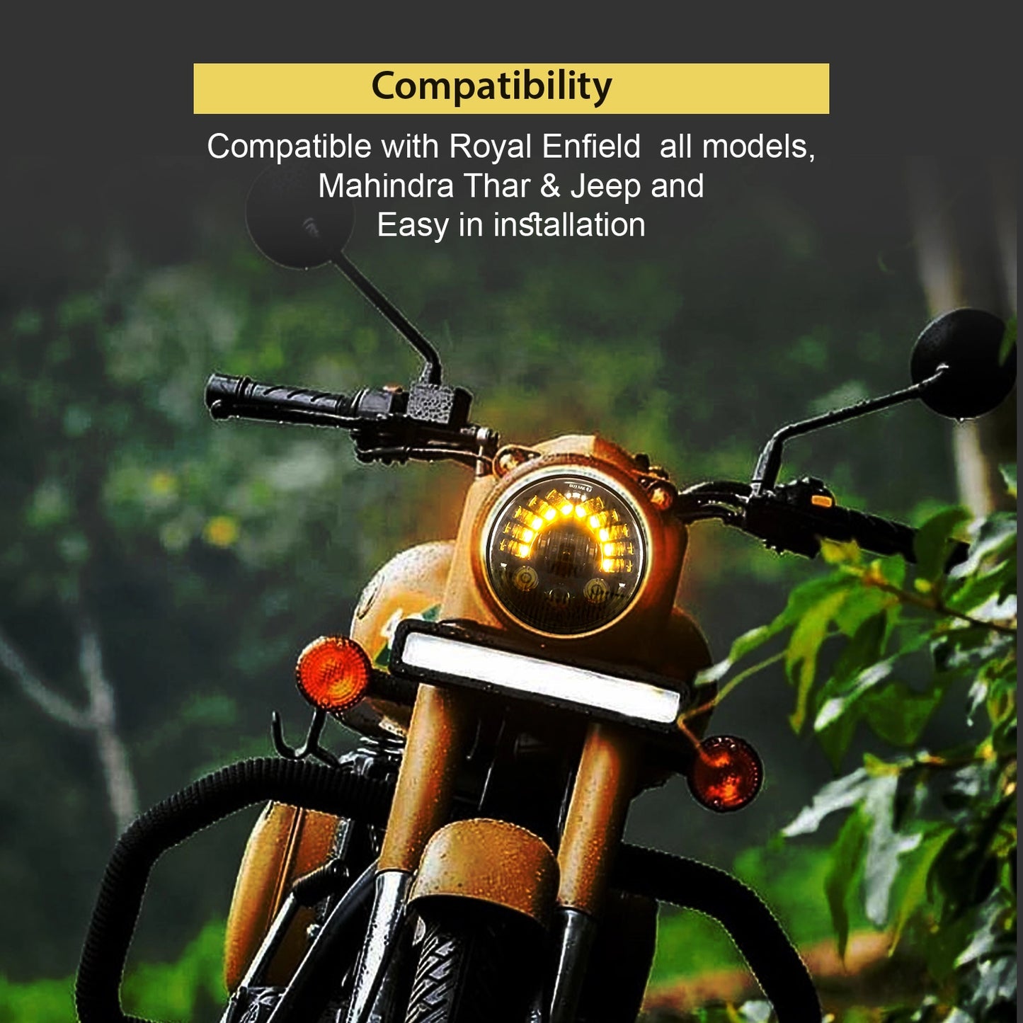 7 Inch Round Headlight with Turn Signal Indicator & Hi/Low Beam for Bullet, Mahindra Thar - bikerstore.in