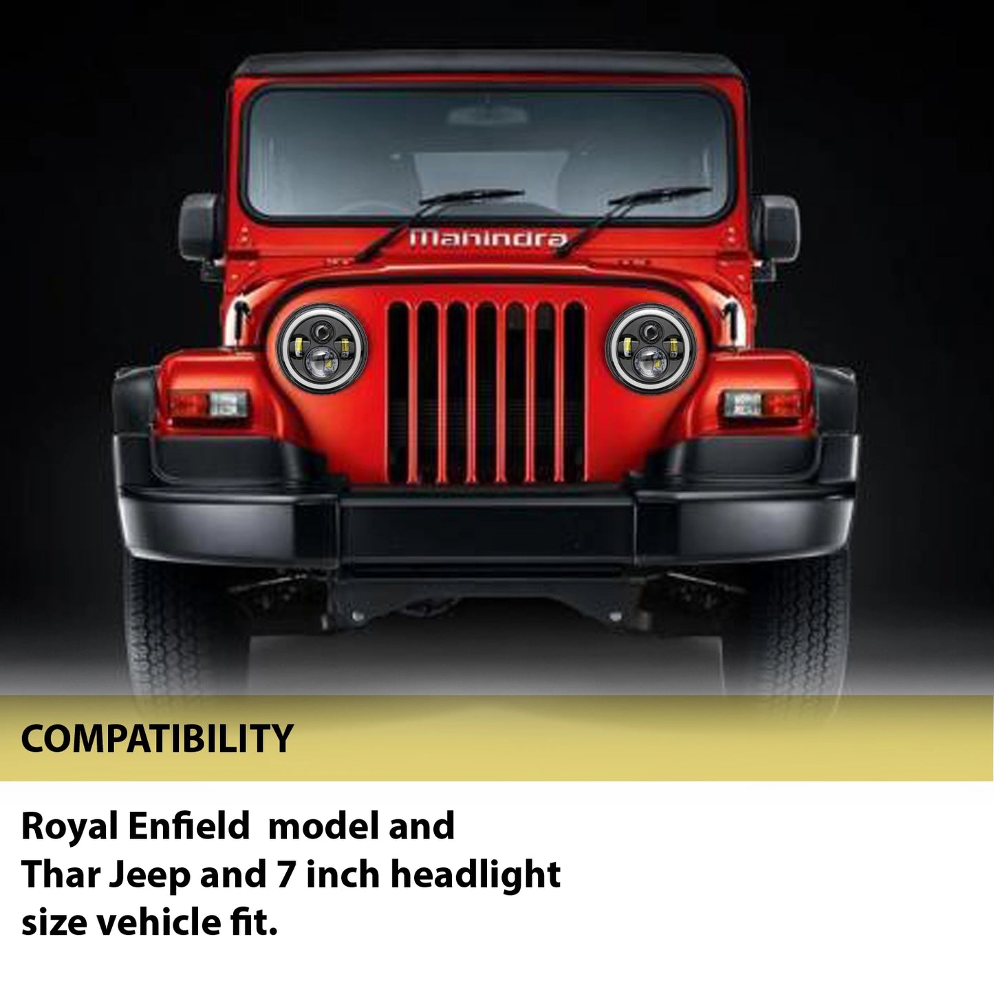 HJG 7 Inch LED Headlight with Spotless and Bright DRL Fits in Royal Enfield (All Model) And Mahindra Thar (12V-80V DC 75w) - bikerstore.in