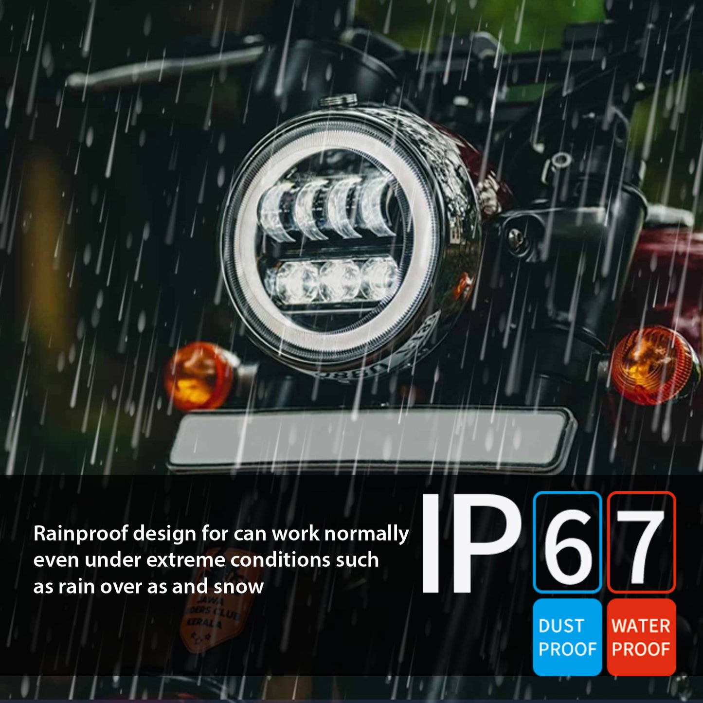 7 Inch New Round LED Headligh Fits in Jawa with High Beam, Low Beam (12V-80V 75W) - bikerstore.in