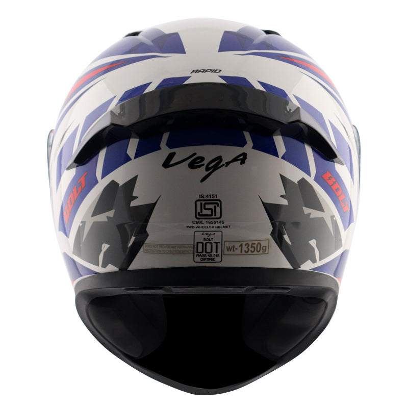 Vega Bolt Rapid White Blue Helmet - bikerstore.in