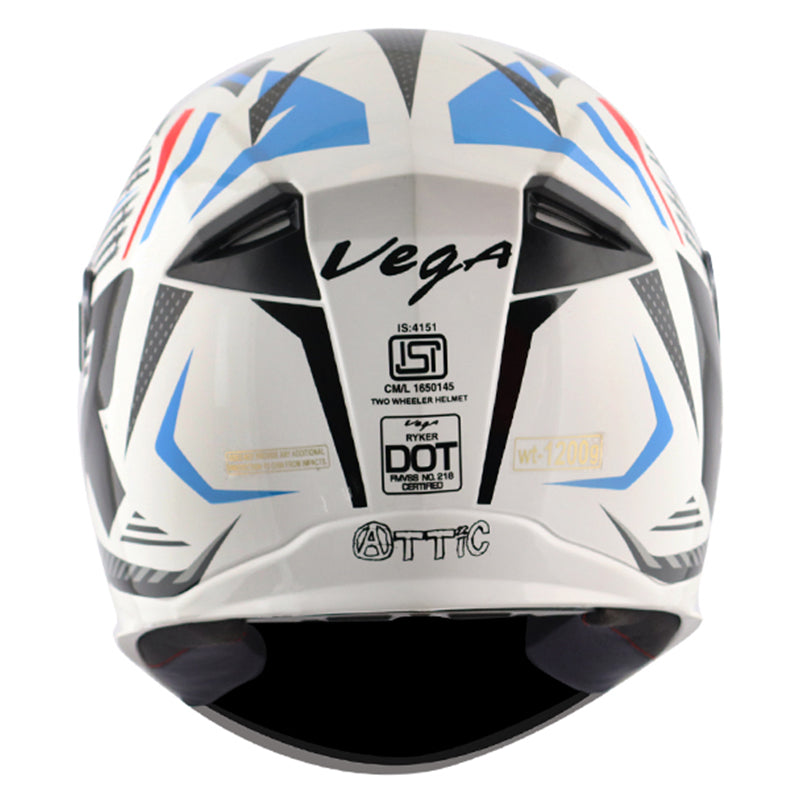 Vega Ryker D/V Attic White Blue Helmet - bikerstore.in