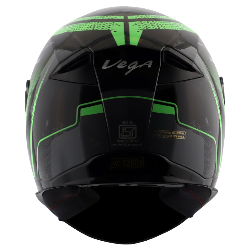 Vega Ryker D/V Diamond Black Green Helmet - bikerstore.in