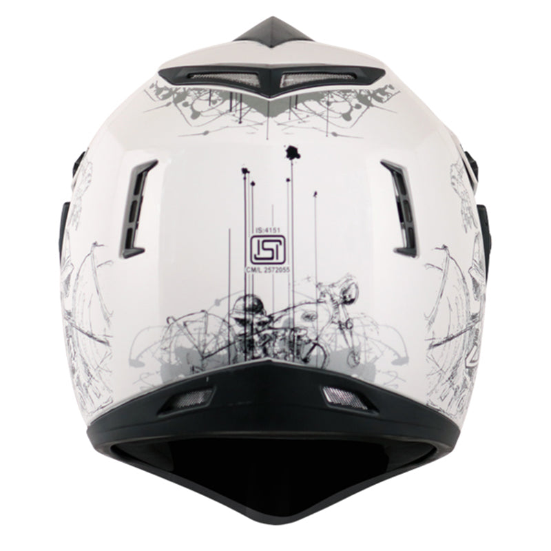 Vega Off Road D/V Sketch White Silver Helmet - bikerstore.in