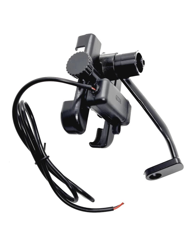 Mobile Phone Holder with USB Charger Waterproof Easy Adjustable Rear View Mirror Mount Solid Metal Cradle Stand Suitable for Bike & Mobile Phones 3.5" to 7.0" (Black)