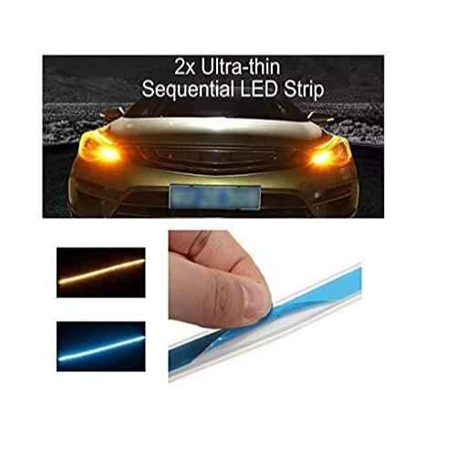 DRL 2 Pcs 12V 60cm Daytime Running Turn Signal White & Yellow DRL Lamp LED Fancy Strip Light For All Cars - bikerstore.in