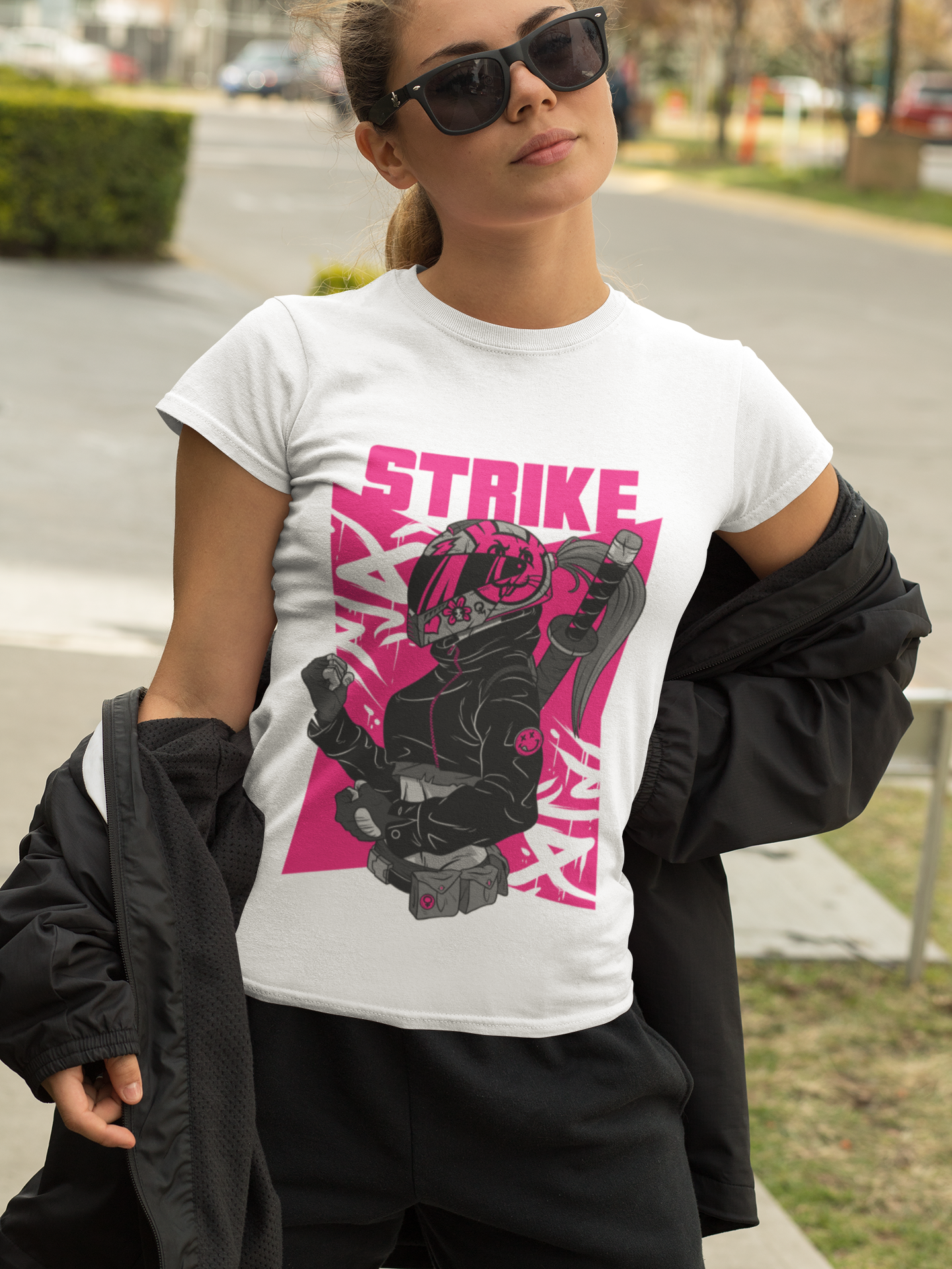 STRIKE T-Shirt for Women (Hot Pink Graphic) | BIKERSTORE.IN - bikerstore.in