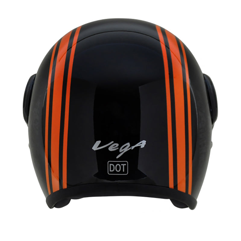 Vega Jet Old School W/Visor Black Orange Helmet - bikerstore.in