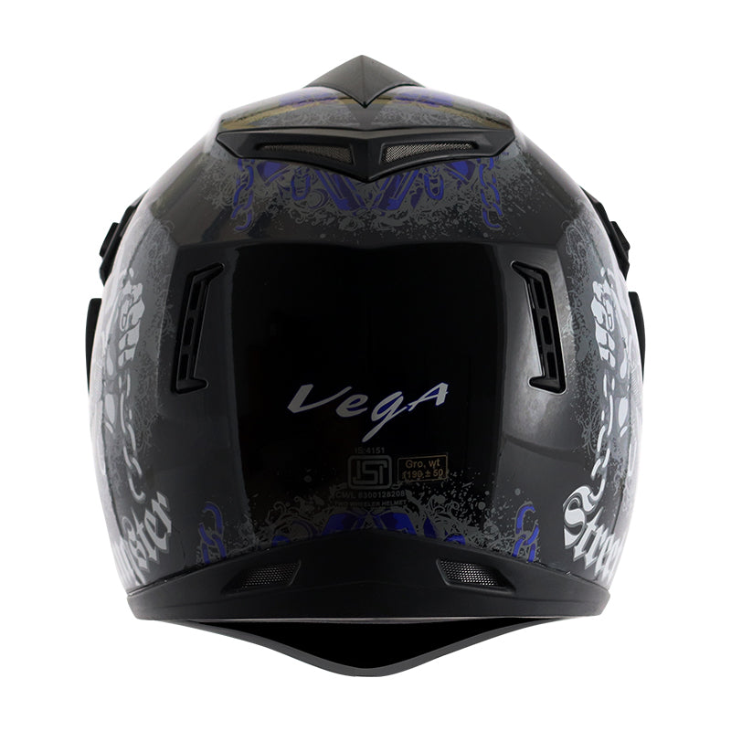 Vega Off Road D/V Gangster Black Blue Helmet - bikerstore.in