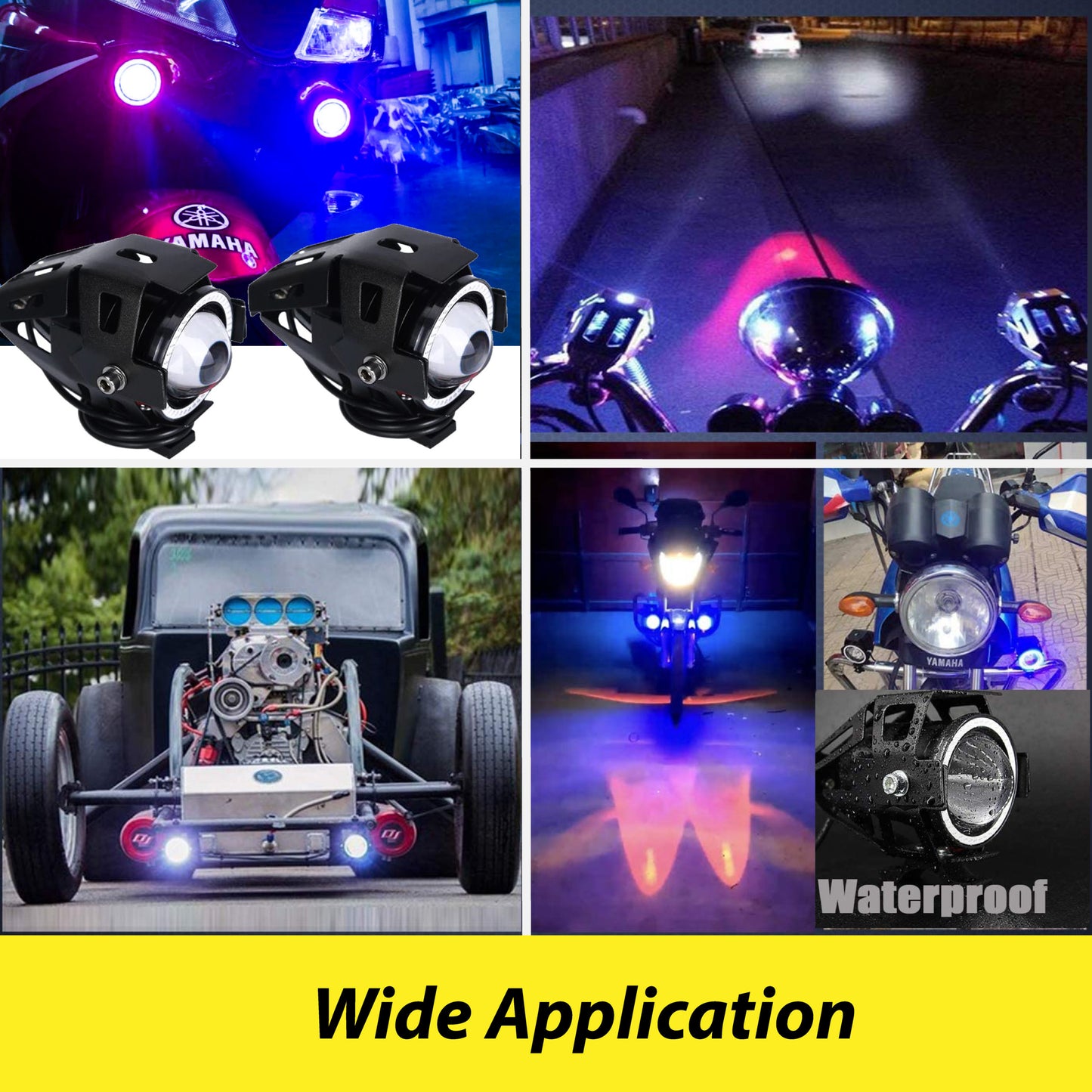 HJG U7 Projector Lens Foglight (Set of 2 with switch) - UNIVERSAL for All Cars & Bikes - bikerstore.in