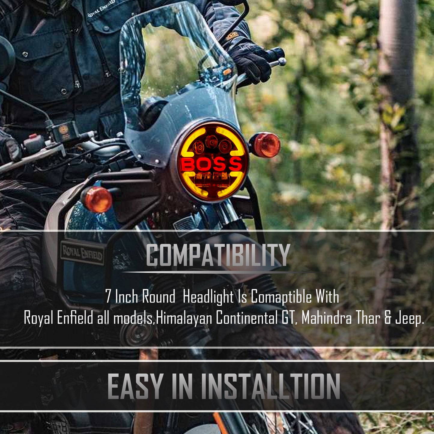 7 Inch Round Headlight Compatible with Royal Enfield, Jeep & Harley Davidson (Harley Boss Headlight) - bikerstore.in