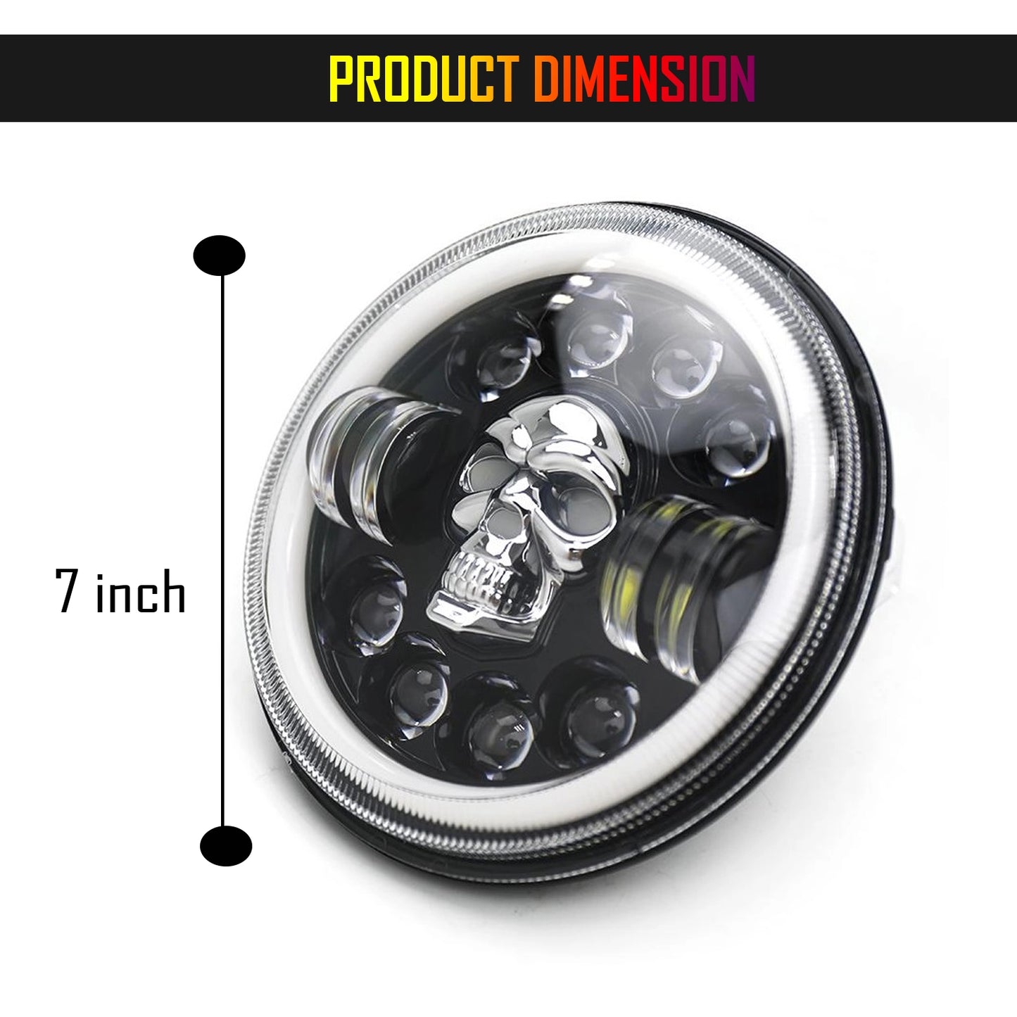 7 Inch Harley Skull Round Led Headlight Fits in Royal Enfield All Models, Mahindra Thar (12V-80V 75w) - bikerstore.in