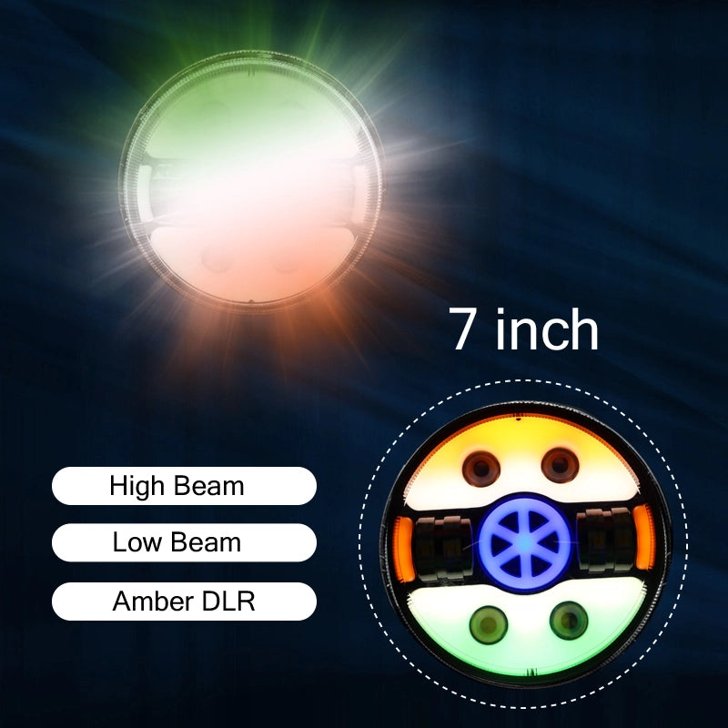7 Inch Tri Colour Round LED Harley Headlight Fits in Royal Enfield, Thar (12V-80V 90W) (Tiranga) - bikerstore.in