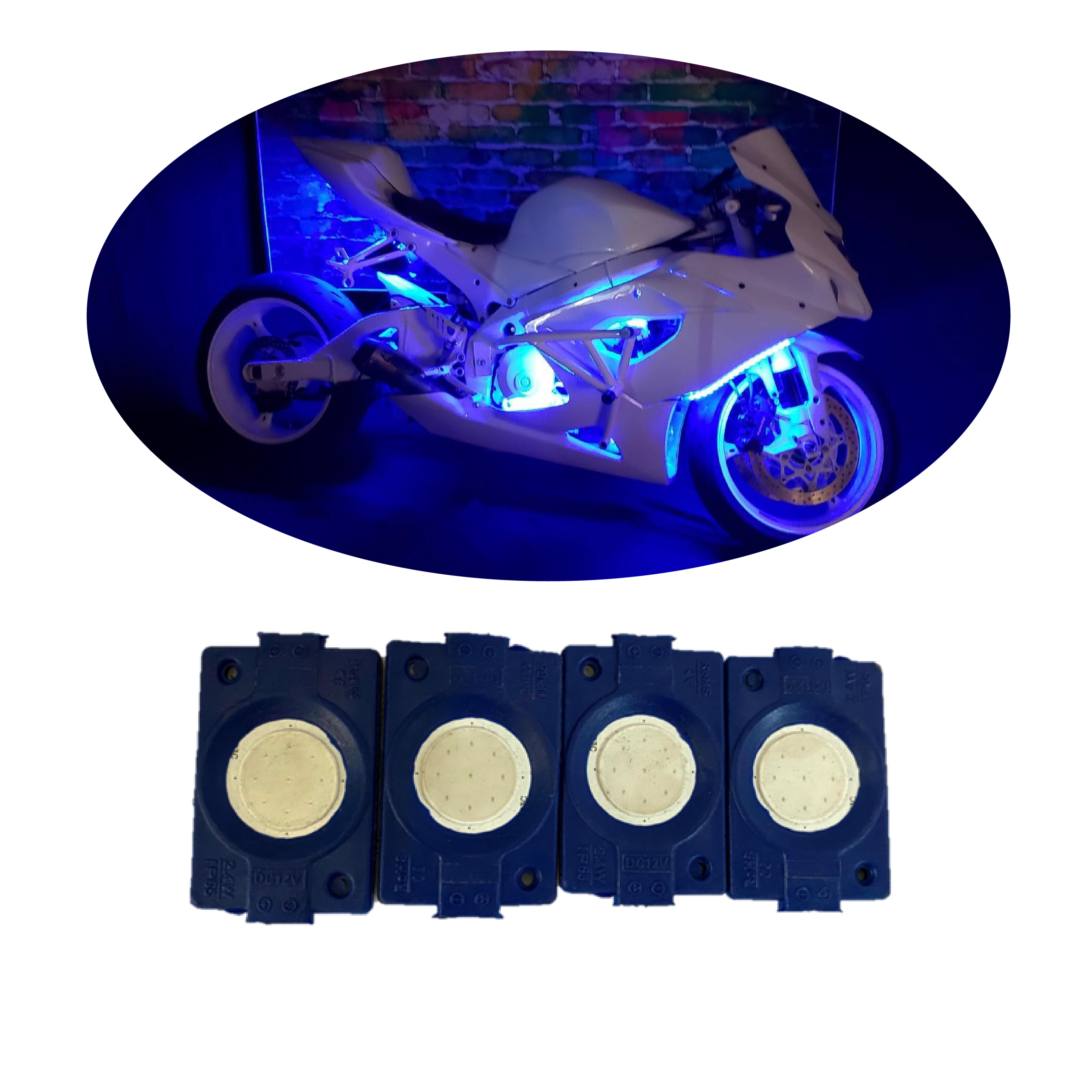 hjg Sunny Day BLUE IMPORTED Underglow PATCH LIGHTS Front Rear Bike Body Lights PACK OF 4 IP65 WATERPROOF DUSTPROOF SHOCKPROOF Universal