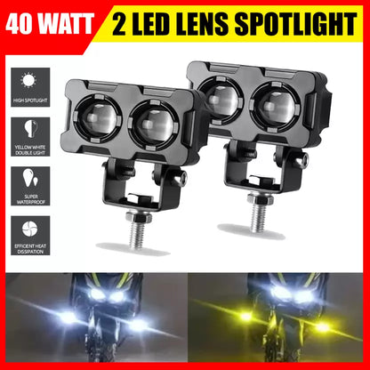 HJG New Model 2 LED Dual Shot 80W Fog Light For Bike/Car/Thar/Jeep ( Cool White, 40W each * 2 = 80W Total ) - Pack of 2