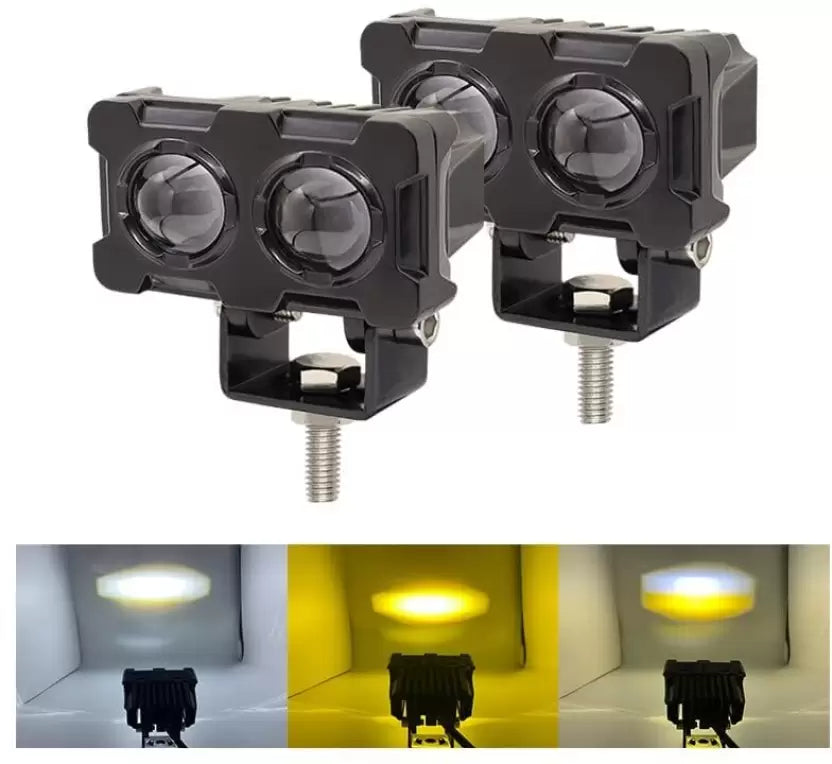 HJG New Model 2 LED Dual Shot 80W Fog Light For Bike/Car/Thar/Jeep ( Cool White, 40W each * 2 = 80W Total ) - Pack of 2