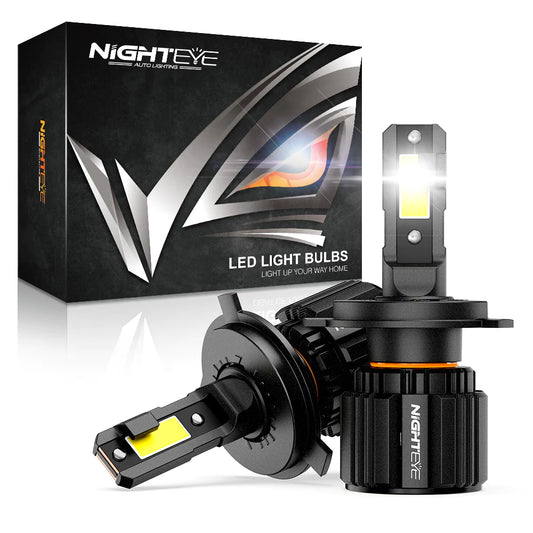 Original Nighteye A315 S4 NEW MODEL 2024 H4 LED Headlight Bulb H4 (Set of 2) For All Motorcycles (Low and High Beam Bulbs (White) 13000 LM 3 Side Chip) - Type H4